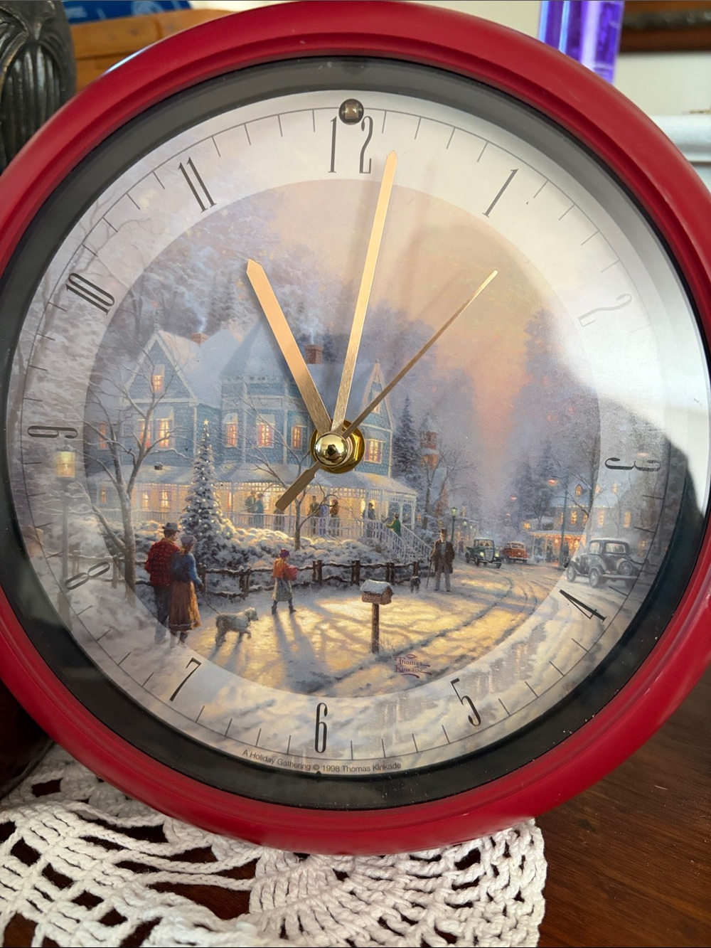 Red Wall Clock with Scenic Winter Print